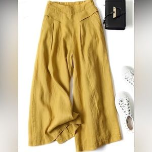 Women’s Wide Leg Palazzo Crop Pants Mustard Yellow Size Small New